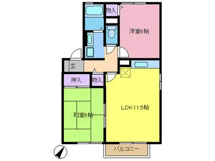 シェリンパーク壱番館(2LDK/1階)の間取り写真