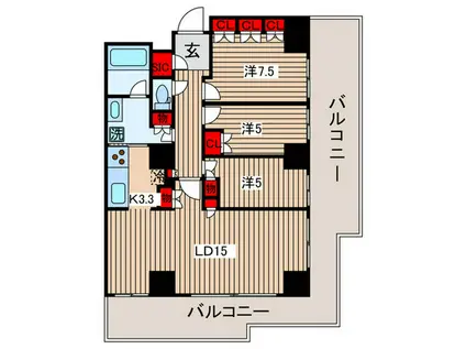 パークアクシス豊洲(3LDK/20階)の間取り写真