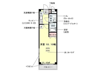 サザンハイツ3番館(1K/2階)の間取り写真