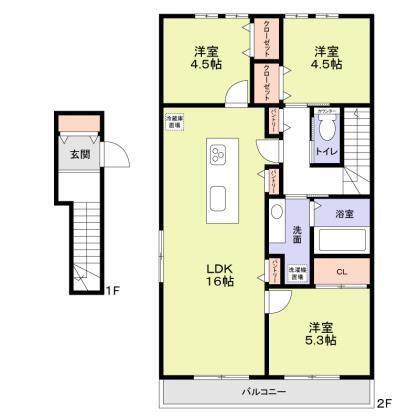 ラヴェルテュ播磨町(3LDK/2階)の間取り写真