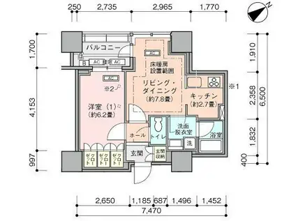 横浜ヴェールタワー(1LDK/15階)の間取り写真