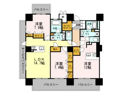ロイヤルパークスERささしま ウエスト(3LDK/19階)の間取り写真
