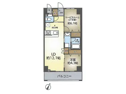 ブルーミンメドー本山(1LDK/2階)の間取り写真