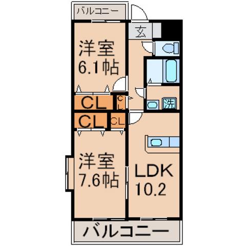 ピエトラルーチェ(2LDK/1階)の間取り写真