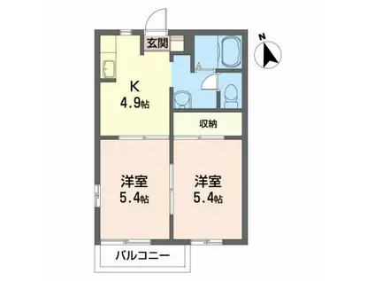 グリーンヒルズC(2K/2階)の間取り写真