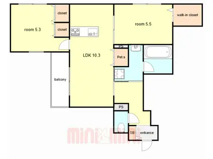 灘区篠原中町2丁目ヘーベルメゾン(2LDK/2階)の間取り写真