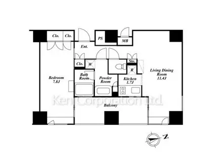 ザ・タワー芝浦(1LDK/13階)の間取り写真