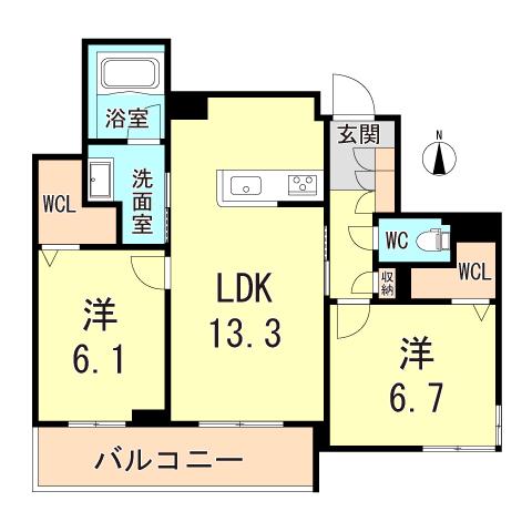 シャーメゾン コルテノーヴァ(2LDK/2階)の間取り写真