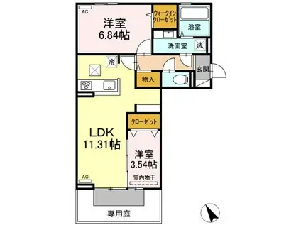 PROUD II棟(2LDK/1階)の間取り写真