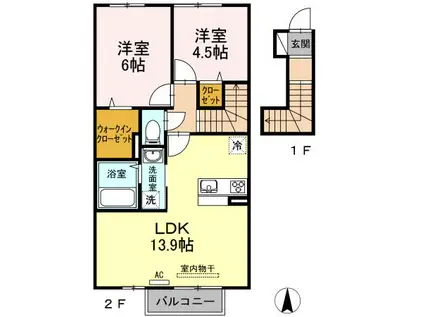 クレセール三谷(2LDK/2階)の間取り写真