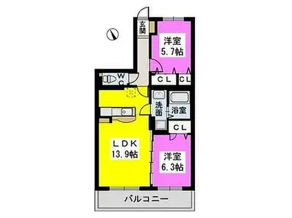 ヴィラ カメリア(2LDK/5階)の間取り写真