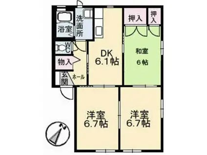 ソレイユ D棟(3DK/1階)の間取り写真