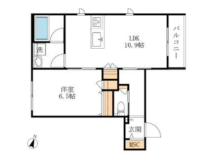 AF ペット共生・九重レジデンス(1LDK/2階)の間取り写真