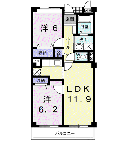 パレス オダ(2LDK/2階)の間取り写真