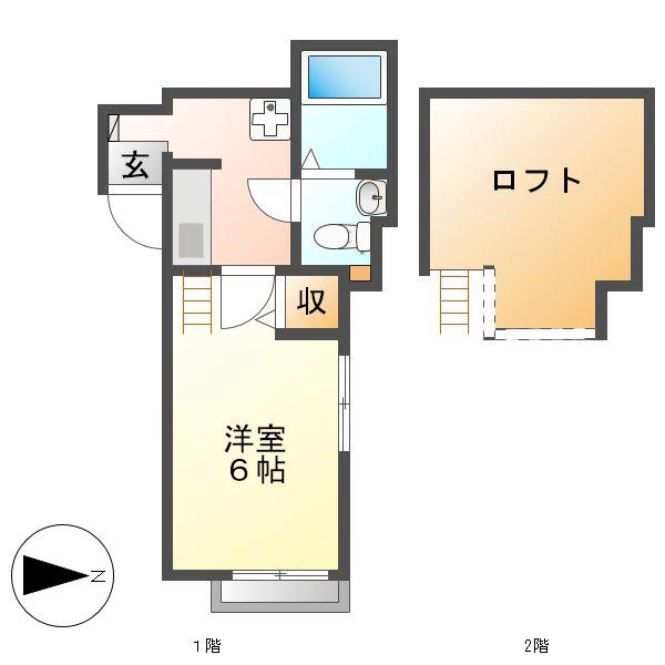 アランチェート矢田(1K/1階)の間取り写真