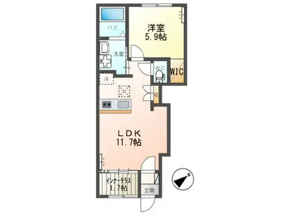 那珂市菅谷字江向東アパート(1LDK/1階)の間取り写真