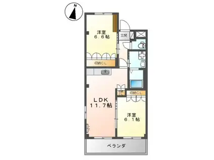 カンパーニュハウス ヒロ(2LDK/2階)の間取り写真