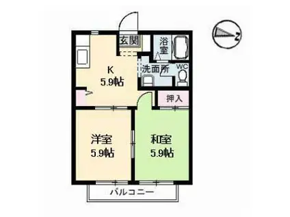 カーサ 五番館(2K/1階)の間取り写真