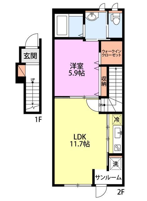 COMMON上所(1LDK/2階)の間取り写真