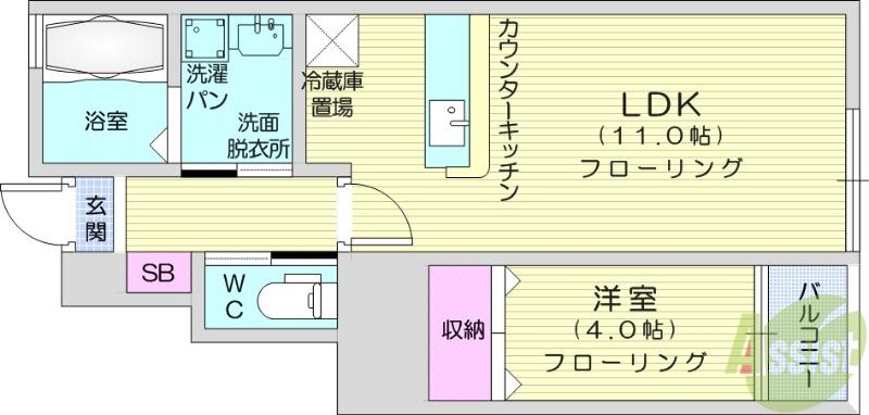 アヴァンサディアス(1LDK/1階)の間取り写真