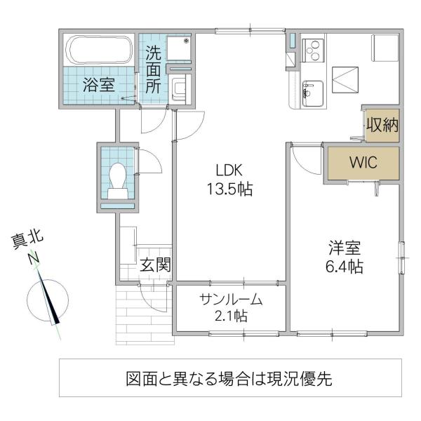 モノテラス(1LDK/1階)の間取り写真