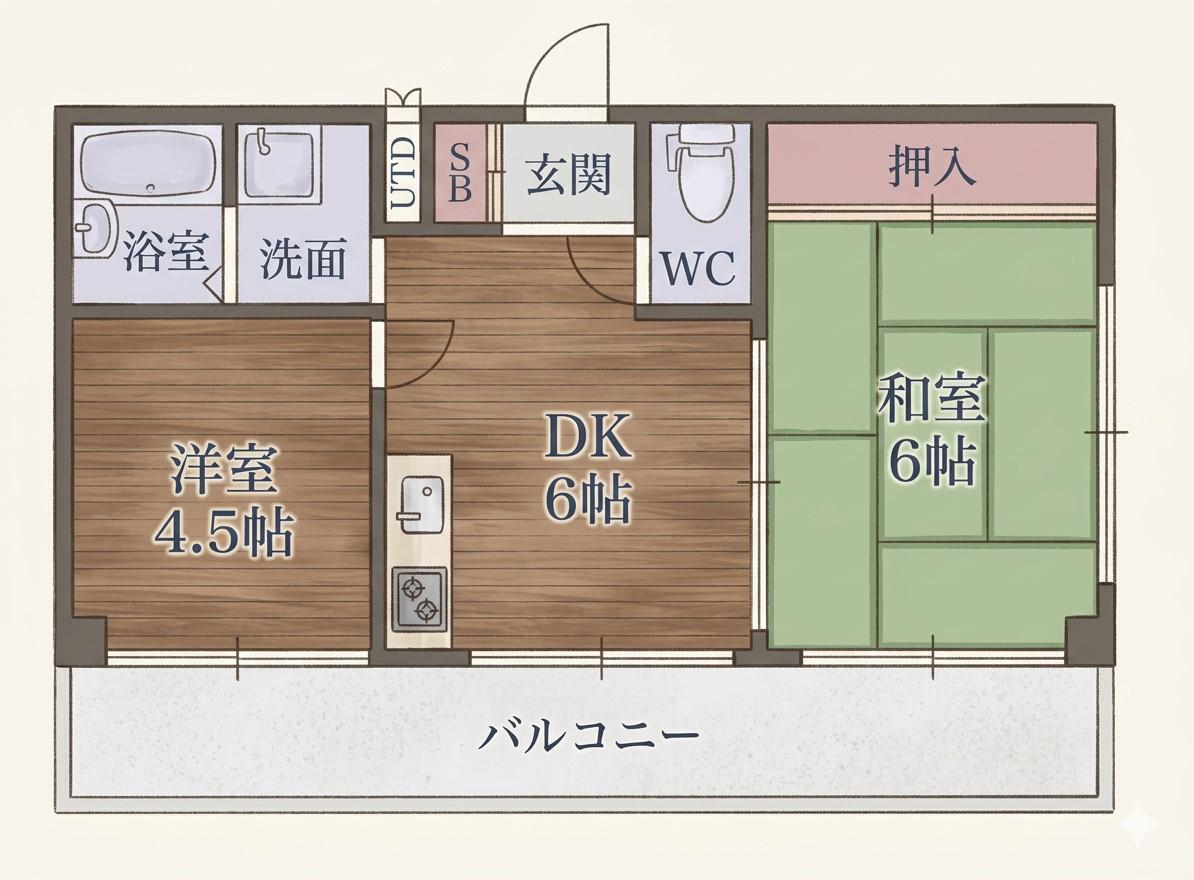 シャトーベルダン(2DK/7階)の間取り写真