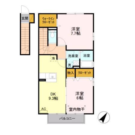 ローズコート西三島D(2DK/2階)の間取り写真