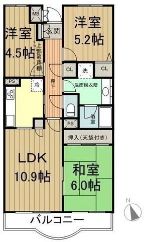 クレールメゾン(3LDK/4階)の間取り写真