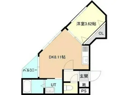 ブランノワール煌(1DK/4階)の間取り写真