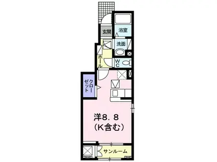 トゥール ジボワールB(ワンルーム/1階)の間取り写真