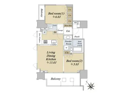 大江戸タワーレジデンス(2LDK/23階)の間取り写真