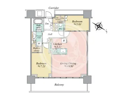 ベイシティタワーズ神戸イースト(2LDK/21階)の間取り写真