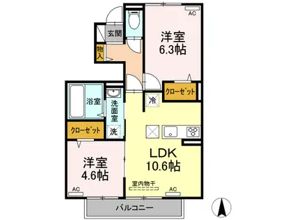 ルーチェ A棟(2LDK/1階)の間取り写真