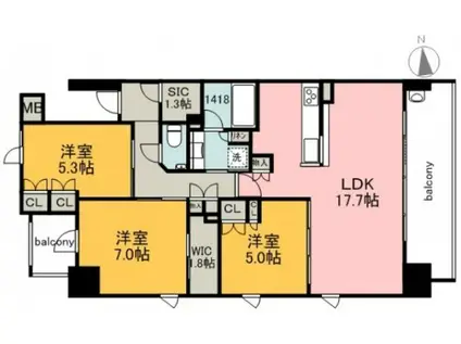 レジデンス大手町五丁目(3LDK/12階)の間取り写真
