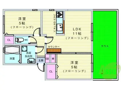 シャトー東豊中(2LDK/1階)の間取り写真