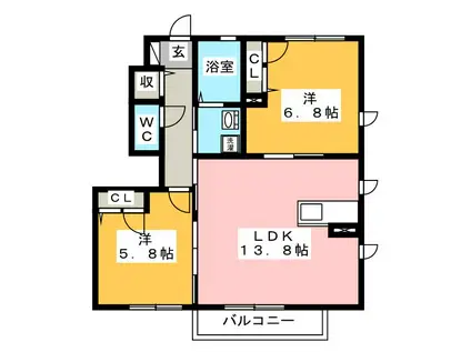 シャーメゾン モレ B棟(2LDK/1階)の間取り写真