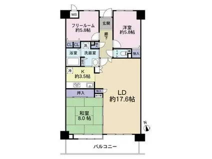 ルイシャトレ須磨名谷(3LDK/8階)の間取り写真