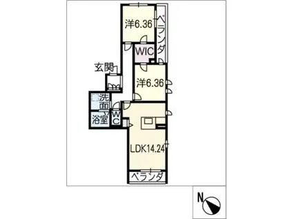 三渓ヒルズ向山(2LDK/2階)の間取り写真