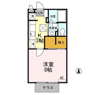 ル クレール ブランB(1K/1階)の間取り写真