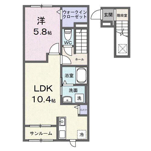 ヒカルサ羽生 サウス(1LDK/2階)の間取り写真