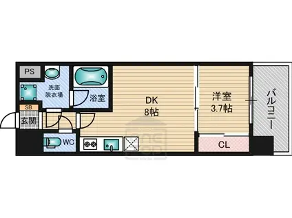ライブガーデン江坂2(1LDK/4階)の間取り写真