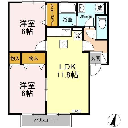 ウィル・ドミール(2LDK/1階)の間取り写真