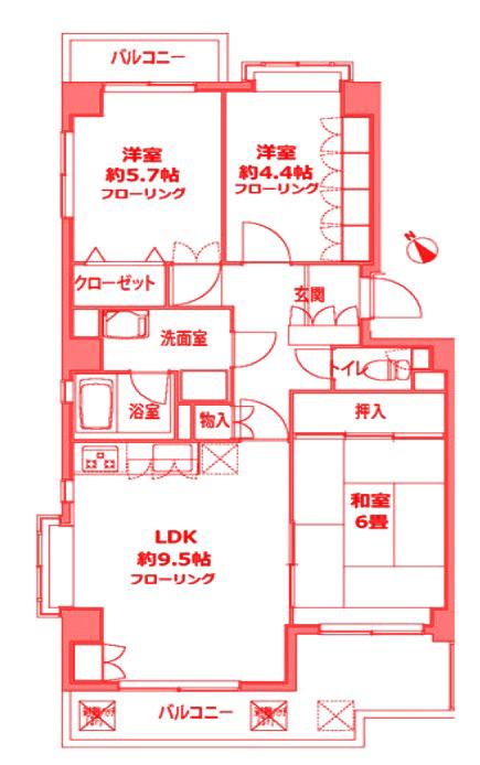 VIVRE三ツ境(3LDK/2階)の間取り写真