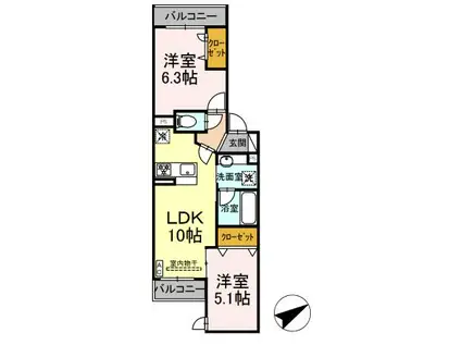 D BLESS宿河原(2LDK/2階)の間取り写真