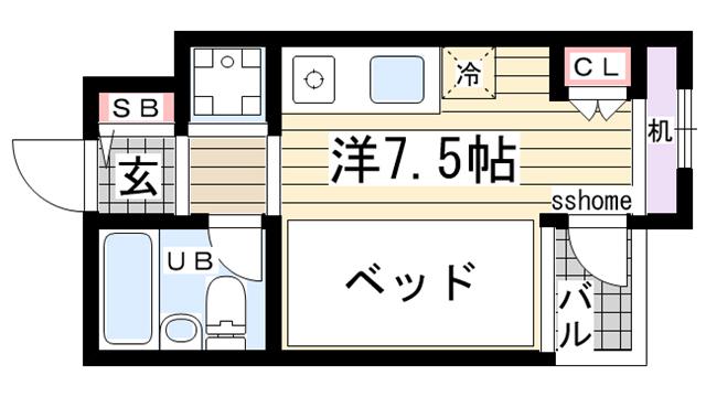 フレンズ王子公園(ワンルーム/1階)の間取り写真