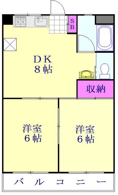 旭町ヤマサコーポ(2DK/3階)の間取り写真