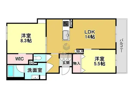 シャーメゾンミーサ(2LDK/2階)の間取り写真