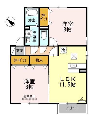 アムール B棟(2LDK/1階)の間取り写真