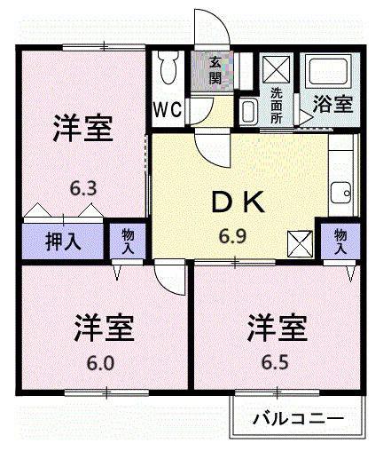 ツインヒルズA(3DK/2階)の間取り写真