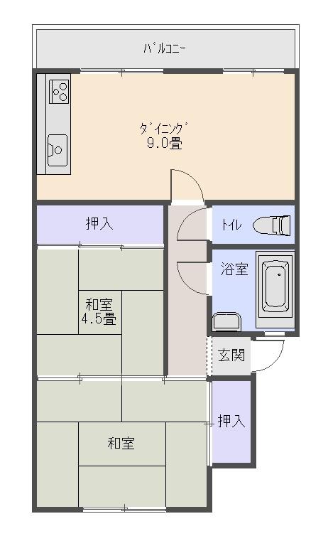 富士見ビル(2LDK/4階)の間取り写真